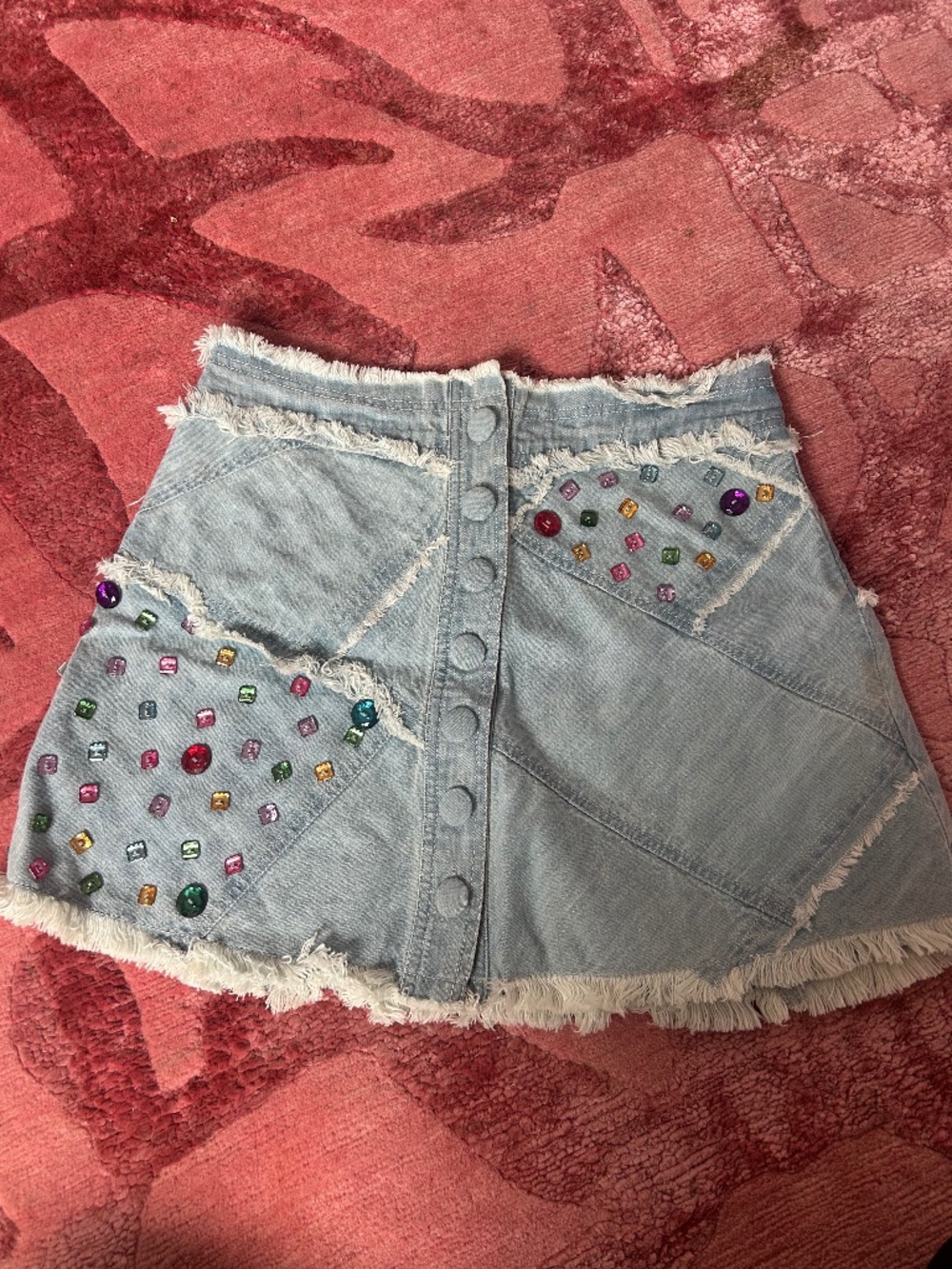 LoveShackFancy Embellished Denim Mini Skirt – Size 4